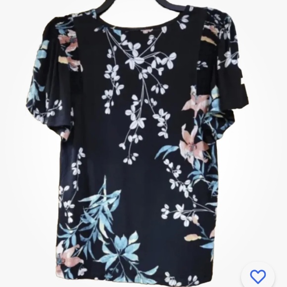 Fourteenth Place Flutter Smock Black Floral Top Size Small NEW - Picture 2 of 10